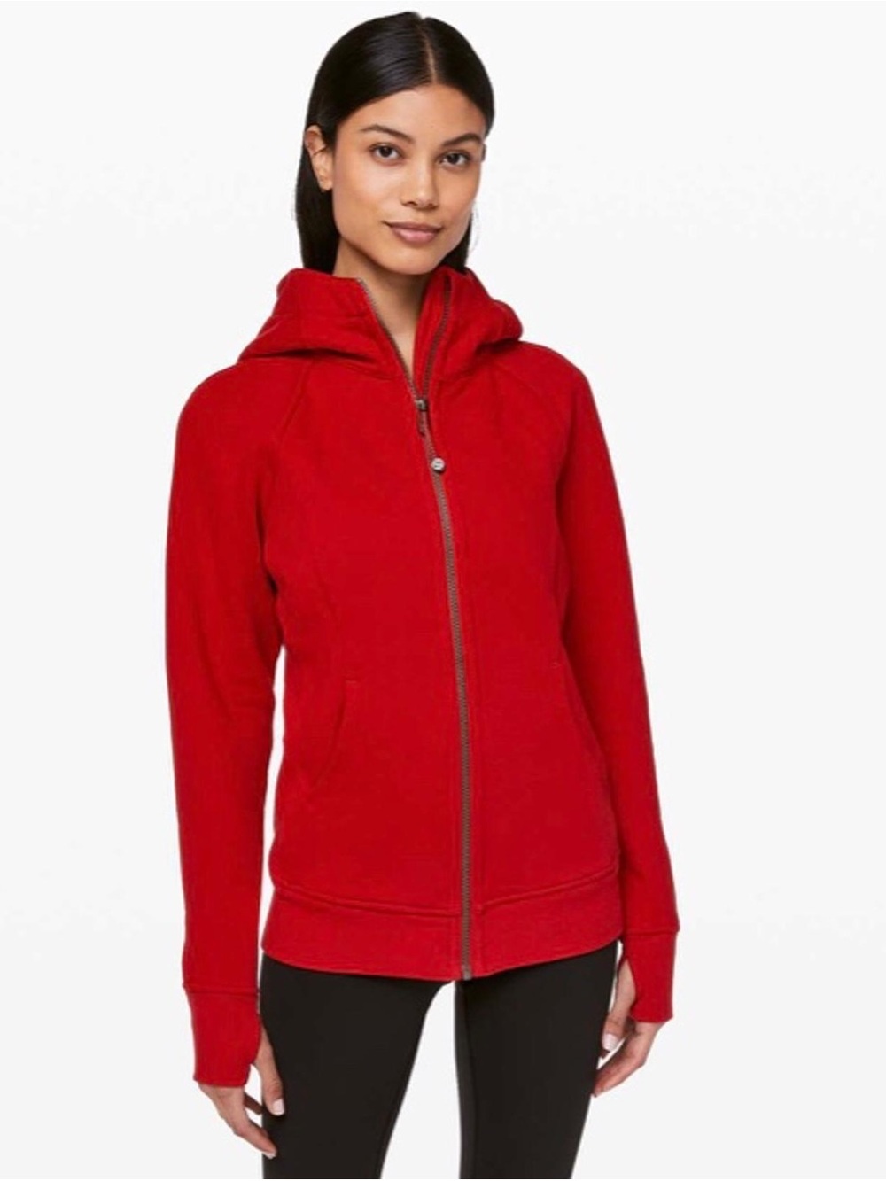 Lululemon Red Zip-Up Hoodie Jacket Thumbholes Size Small
